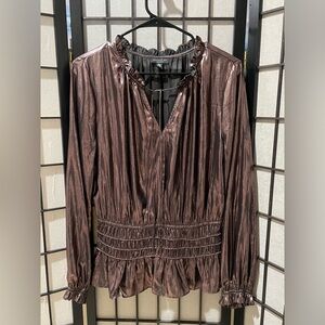 Current Air Metallic SHIMMERING BRONZE PEBLUM Blouse with Ruffle Trim SIZE M